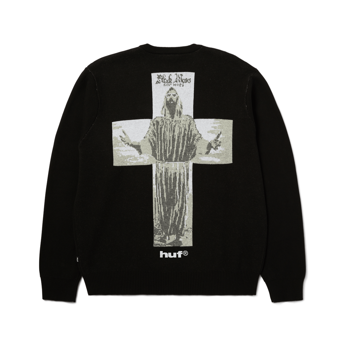 HUF x Isaac Hayes Black Moses Knit Sweater – HUF Worldwide HUF x Isaac Hayes Black Moses Knit Sweater – HUF Worldwide