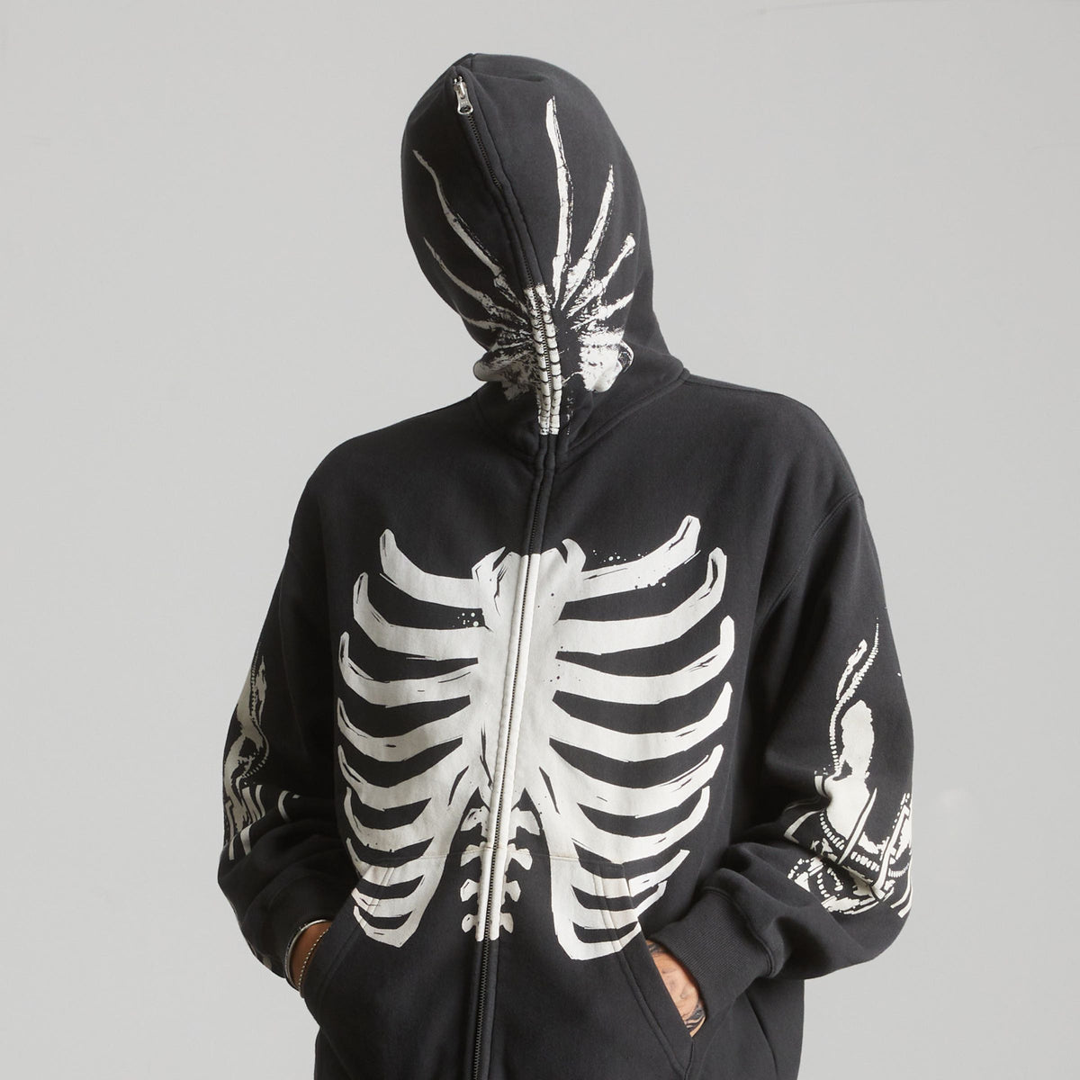 huf x Alien Facehugger Full-Zip Washed Hoodie