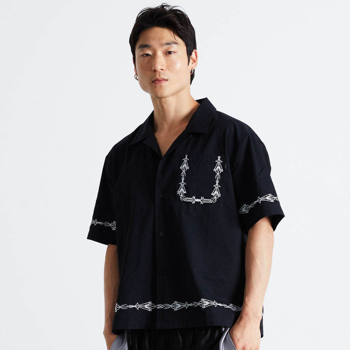 Pinstripe Embroidered Resort Shirt