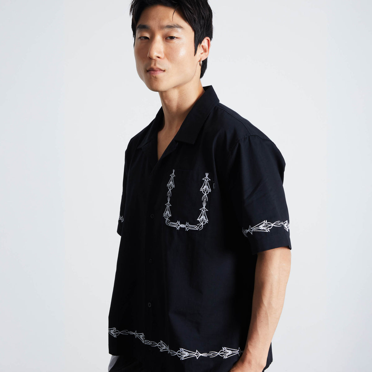 Pinstripe Embroidered Resort Shirt