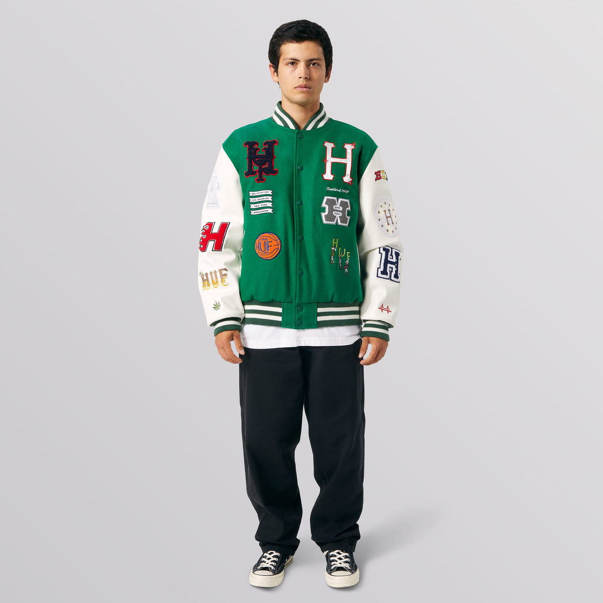 Huf 20 Year Classic H Varsity Jacket Special Edition in Kelly - Size M